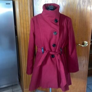 Steve Madden Red Funnel Neck Wool Blend trench swing Coat sz XL